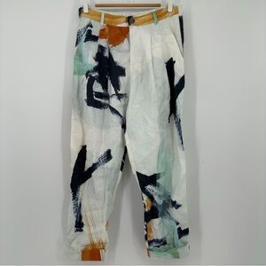 Bitte Kai Rand Abstract Linen Pants Small Art Print Wide Leg